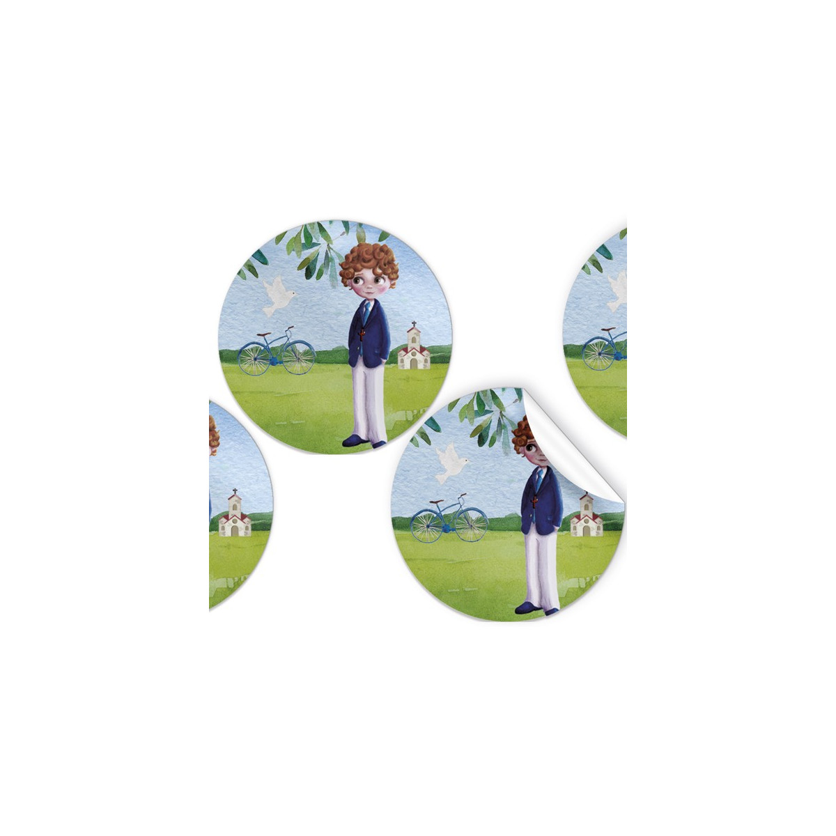 Pack de 96 adhesivos niño comunión de 4 cm
