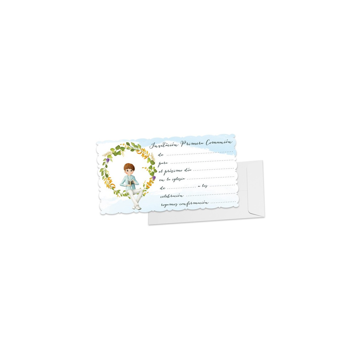 Pack de 10 invitaciones niño comunión con sobre