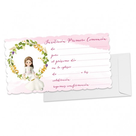 Pack de 10 invitaciones comunión niña con sobre