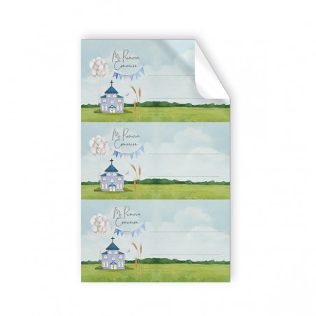 Pack de 9 Adhesivos de Comunión Iglesia Azul