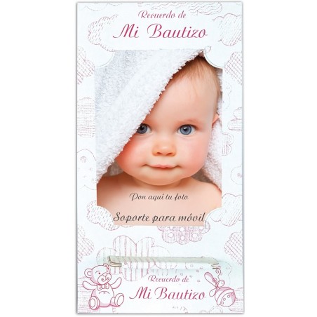 Soporte para Móvil Bautizo en Tonos Rosas con Espacio...