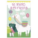 Pack de 8 invitaciones cumpleaños modelo llama