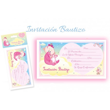 Pack de 10 invitaciones bautizo niña