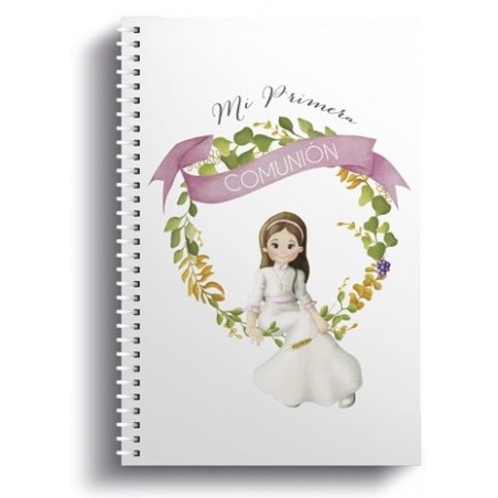 Libreta pequeña con anilla niña comunión sentada