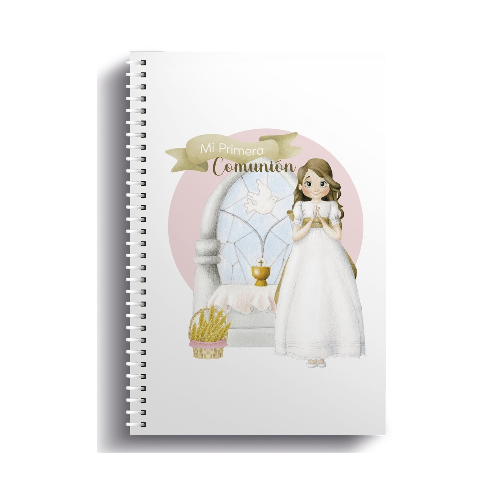 Libreta de anillas pequeña niña comunión en altar