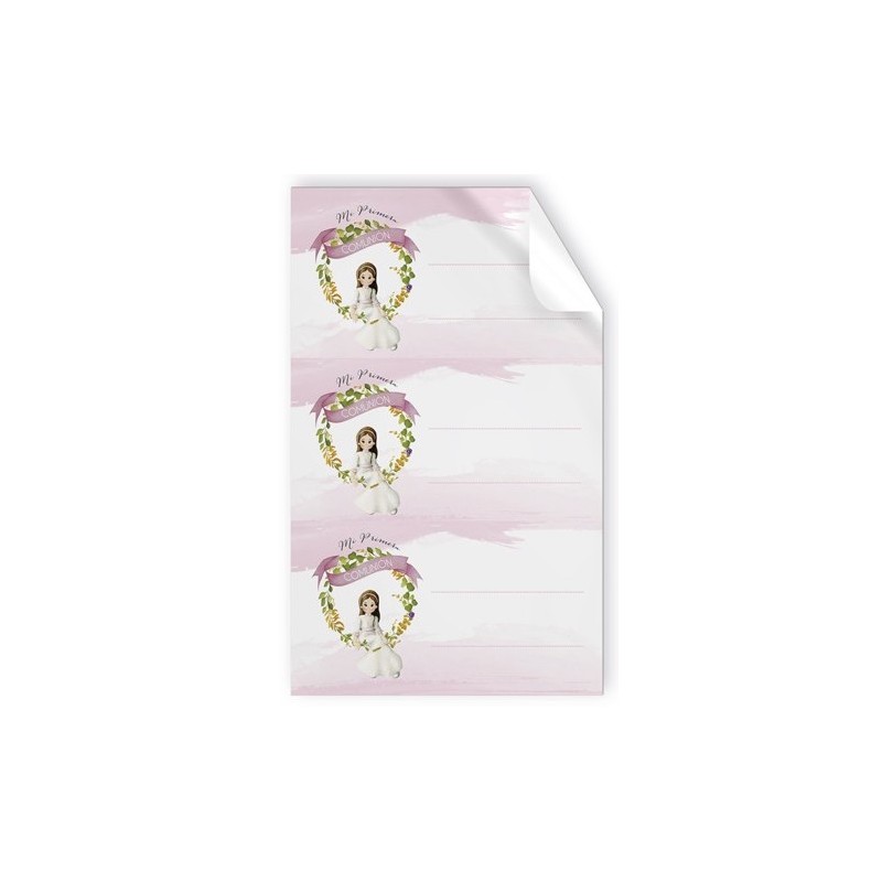 Pack de 9 adhesivos niña comunión sentada