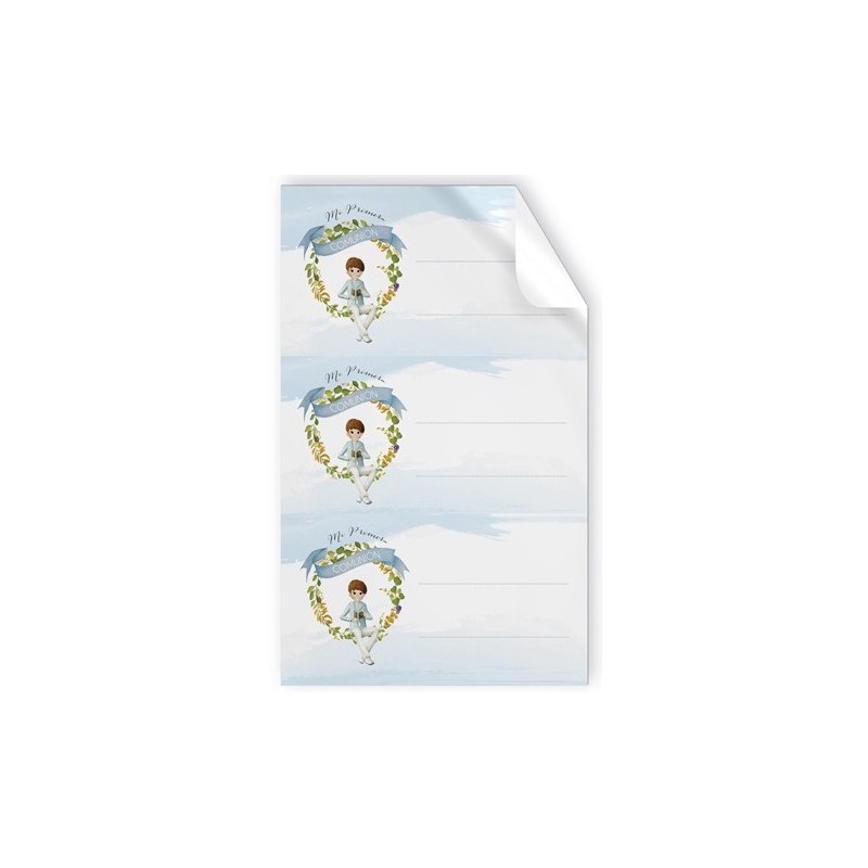 Pack de 9 adhesivos niño comunión sentado