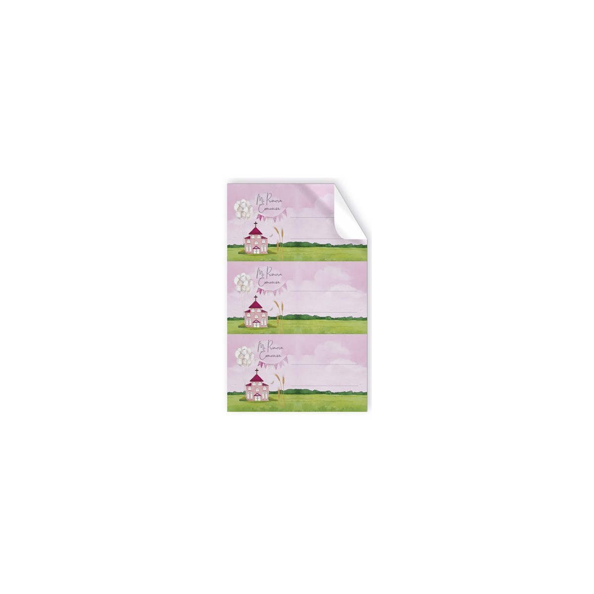 Pack de 9 adhesivos de comunión iglesia rosa
