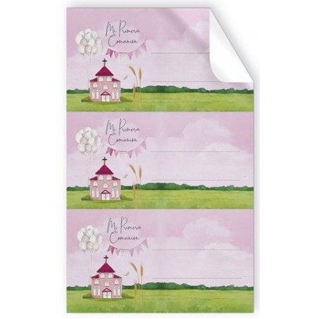 Pack de 9 Adhesivos de Comunión Iglesia Rosa