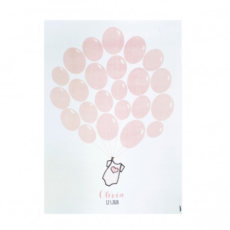 Lámina Globos Rosas para Enmarcar Bautizo