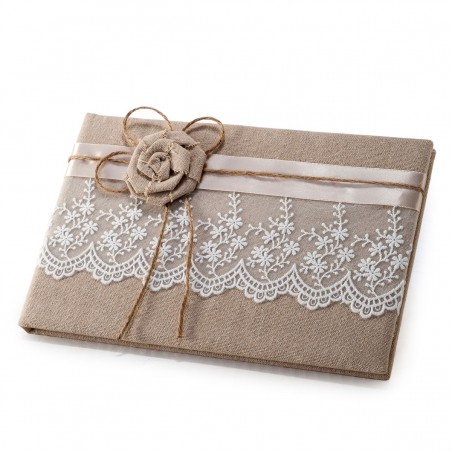 Libro de Firmas para Boda de Yute y Puntilla