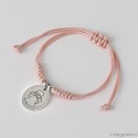 Pulsera de cordón rosa con medalla ángel de la guarda