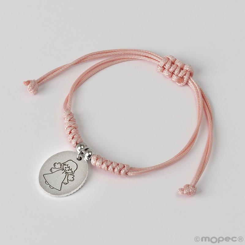 Pulsera de Cordón Rosa con Medalla Ángel de la Guarda Pulsera de Cordón Rosa con Medalla Ángel de la Guarda