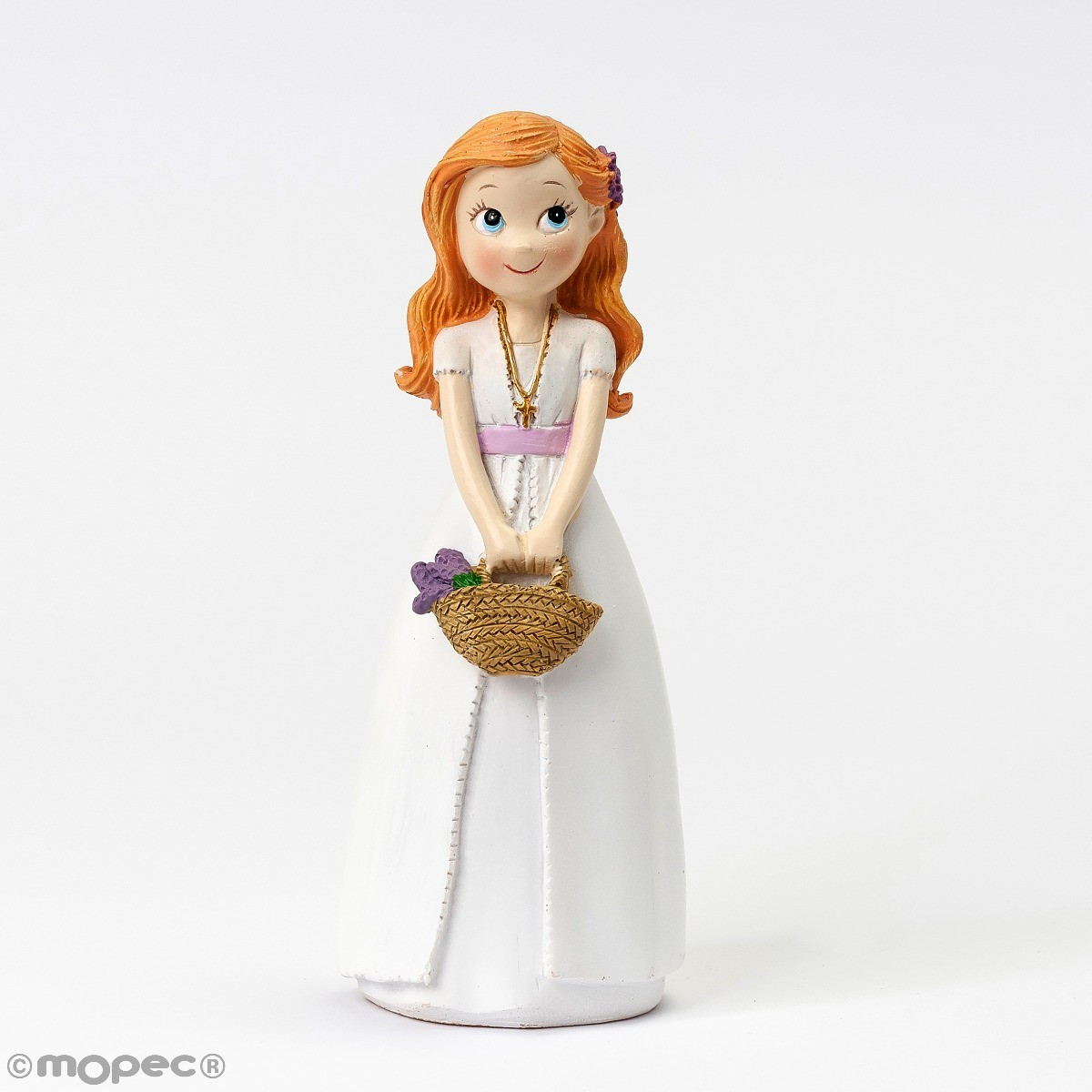 Figura de tarta niña comunión con cesto de flores