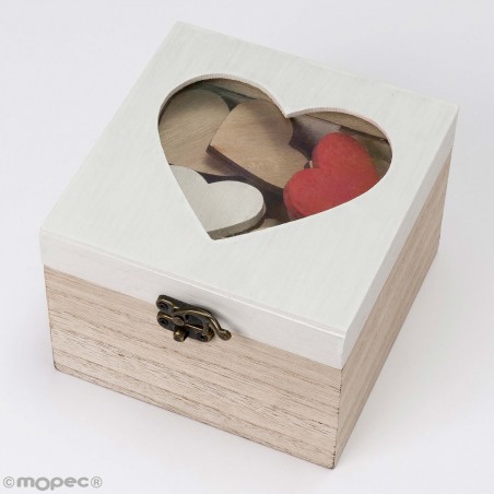 Caja de madera con 48 corazones para firmas