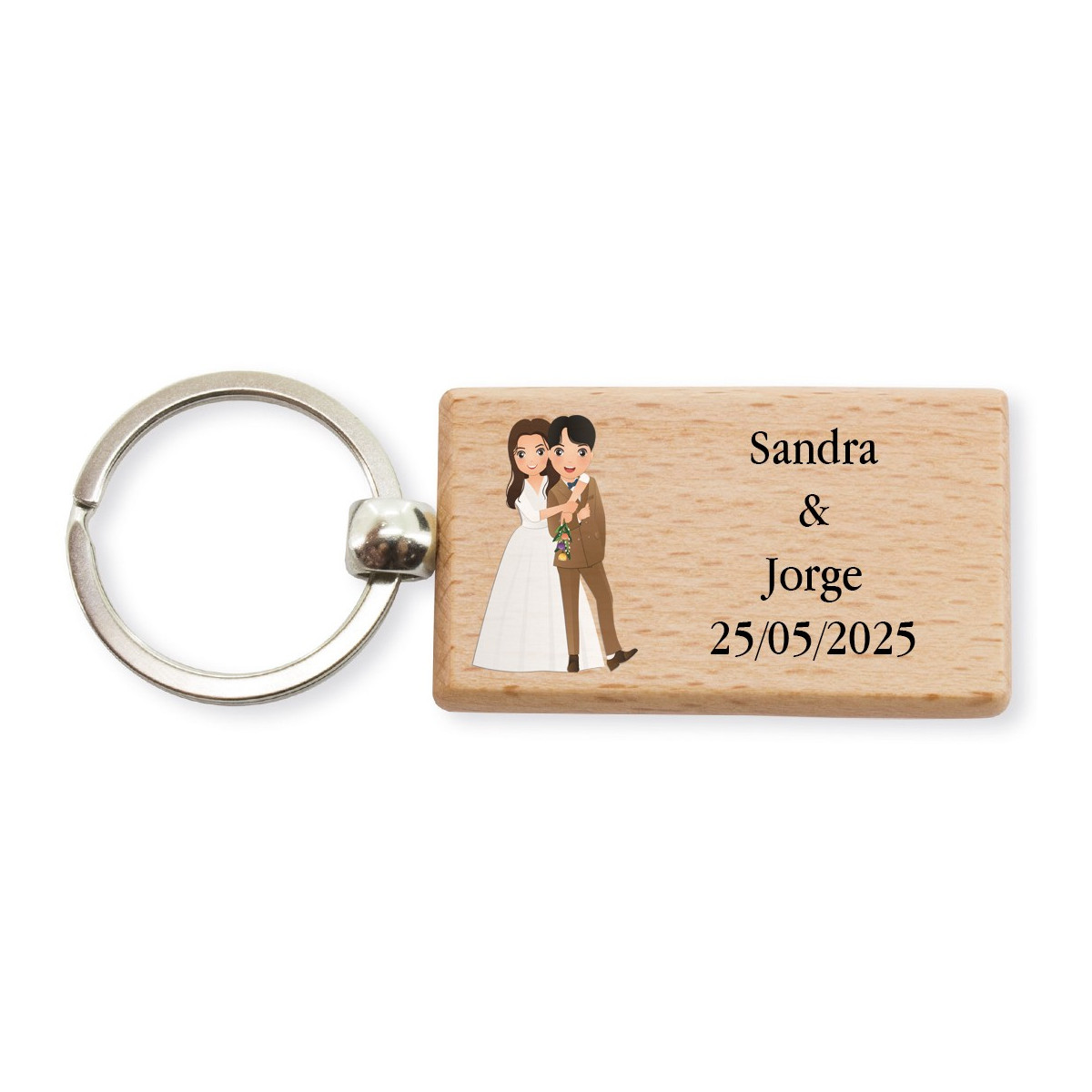 Llavero madera boda personalizado con nombre y fecha