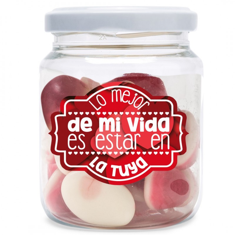 Tarro de Chuche con Besitos y Adesivo con Frase Romántica Tarro de Chuche con Besitos y Adesivo con Frase Romántica