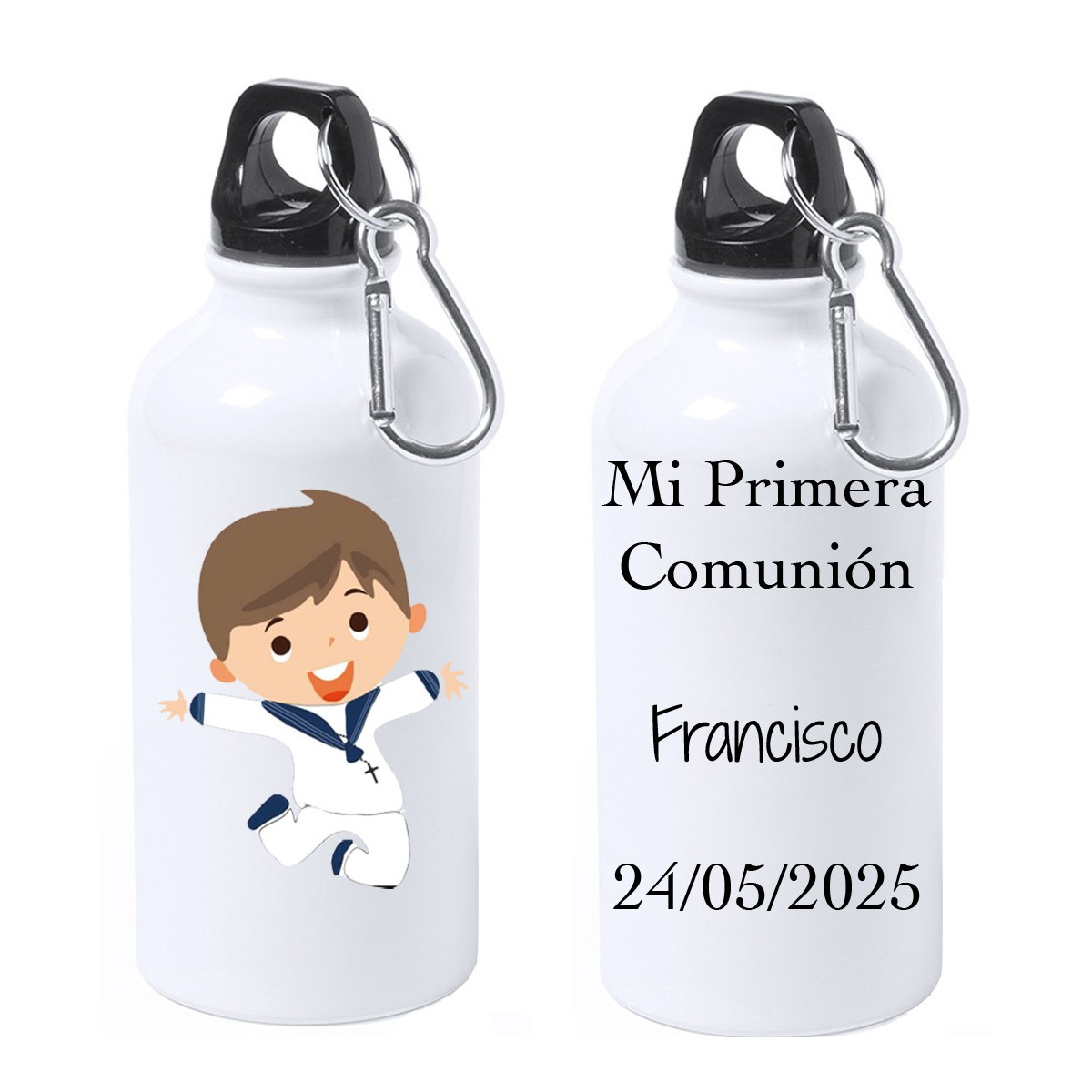 Botella niño comunión personalizada con texto y nombre