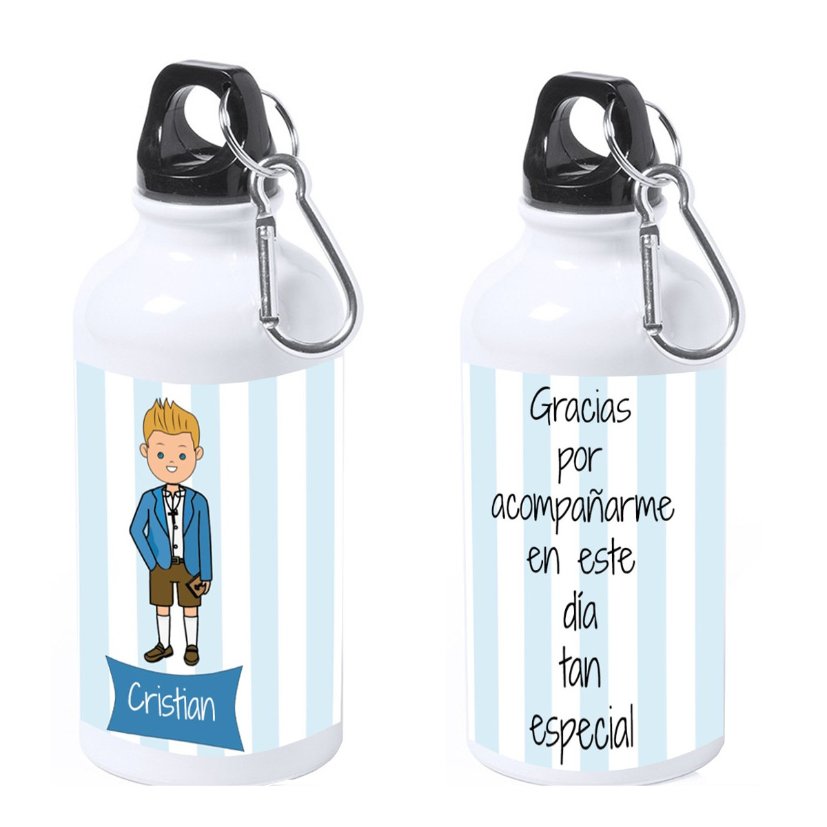 Botella niño comunión personalizada con nombre y texto