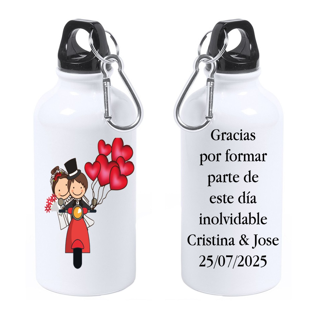 Bidón de boda novios moto personalizado con texto