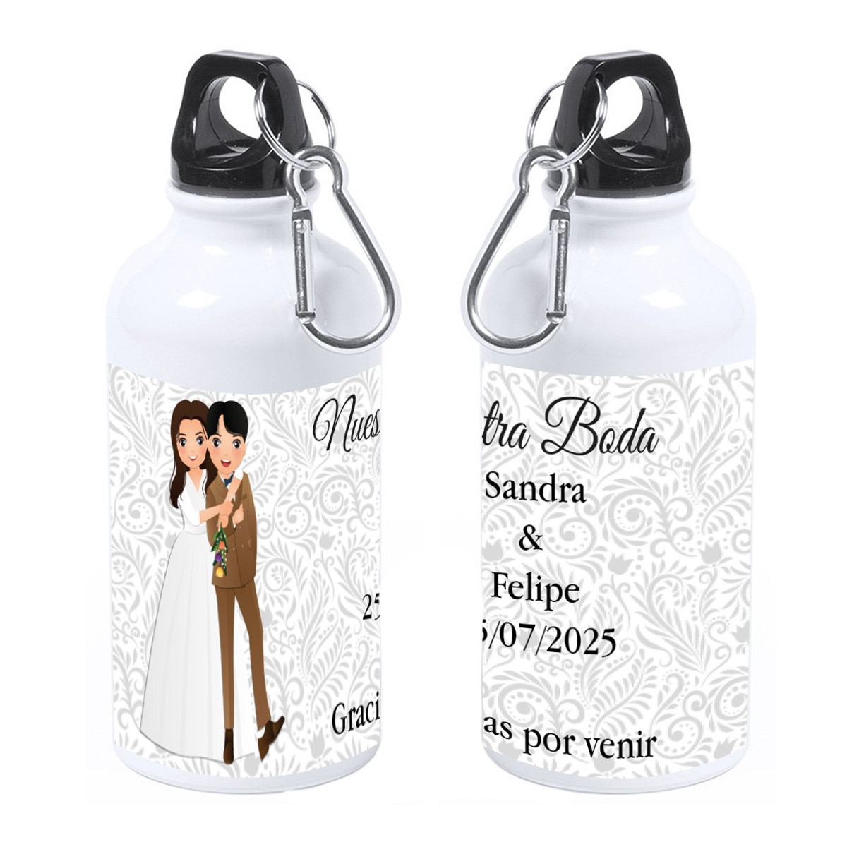 Botella personalizada con nombre de invitado o frase de agradecimiento nombre de los novios y fecha de la boda
