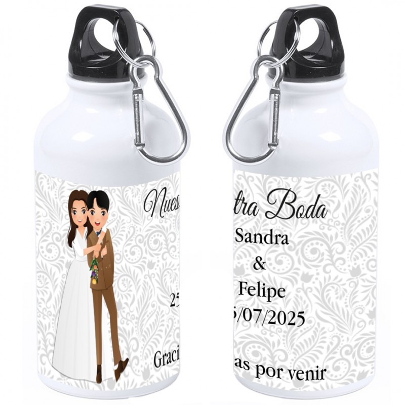 Botella personalizada con nombre de invitado o frase de agradecimiento nombre de los novios y fecha de la boda