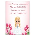 Libreta personalizada con nombre de invitada y bolígrafo en bolsa de organza