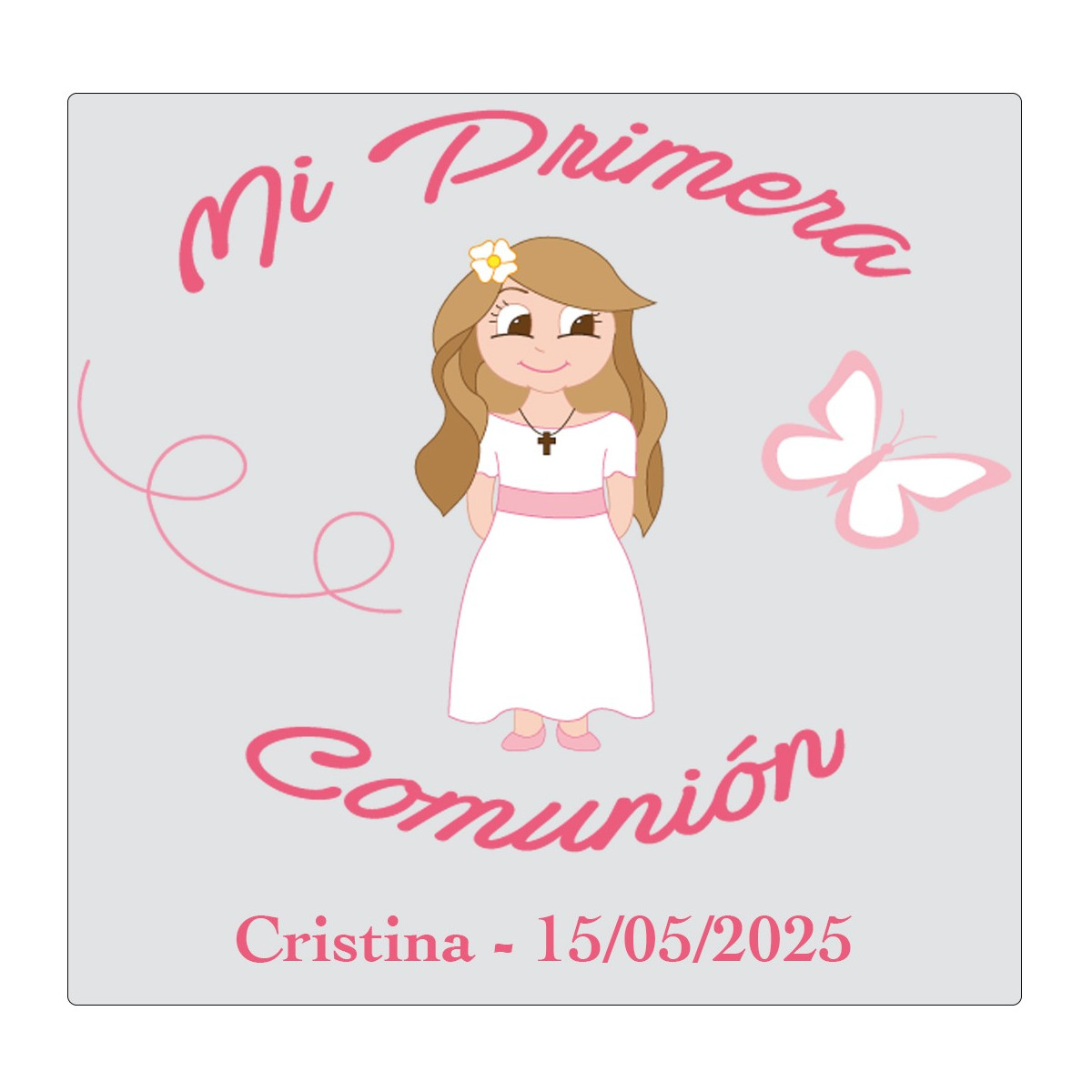 Adhesivo niña comunión personalizado con nombre y fecha