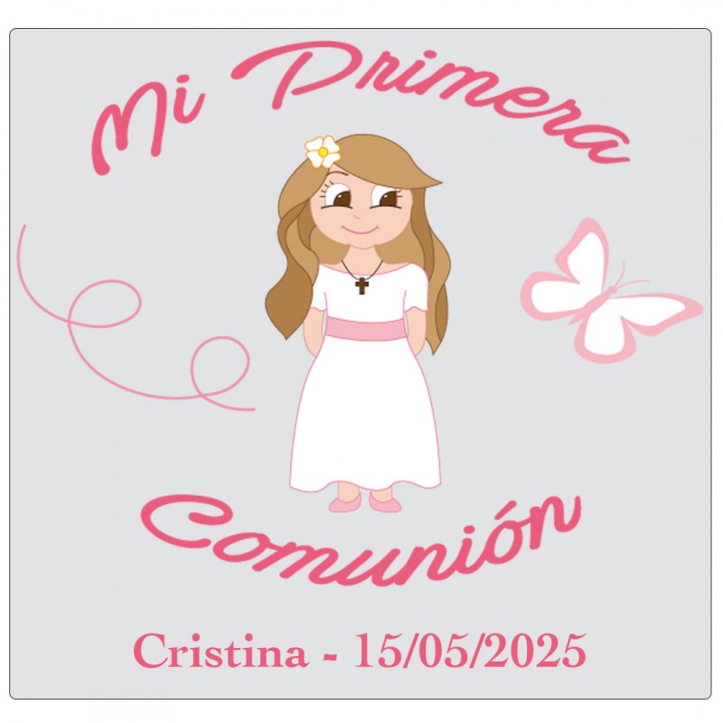 Adhesivo Niña Comunión Personalizado con Nombre y Fecha Adhesivo Niña Comunión Personalizado con Nombre y Fecha