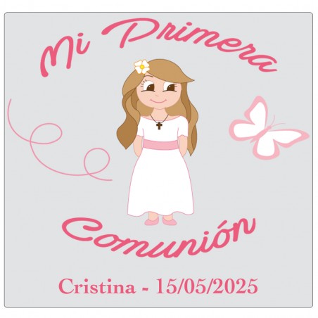 Adhesivo Niña Comunión Personalizado con Nombre y Fecha