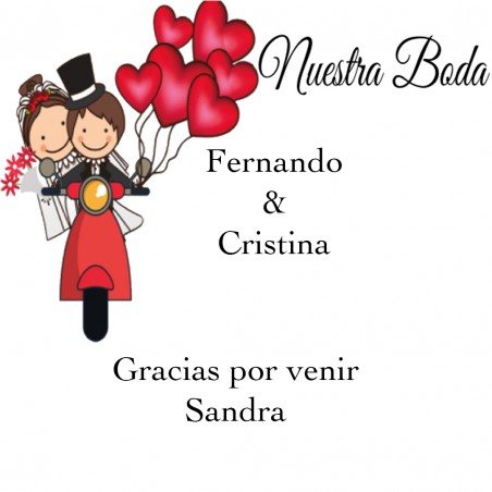 Adhesivo Cuadrado con Nombre de Invitado, Nombre de los Novios, Fecha y Dedicatoria