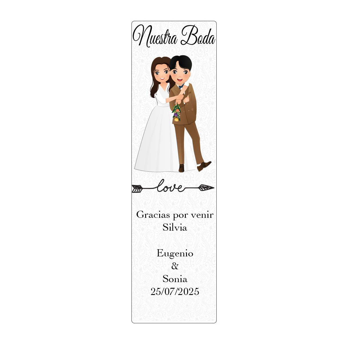 Marcapáginas boda personalizado con nombre de invitado frase nombre de los novios y fecha
