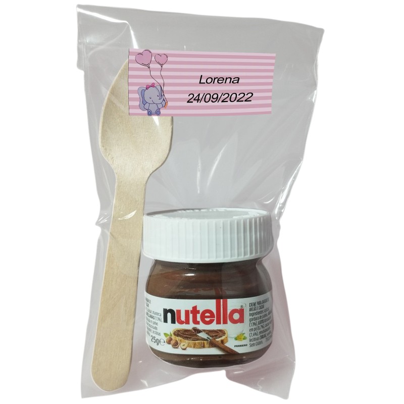 Nutella para Bautizo con Cuchara en Bolsa Transparente Personalizada con Adhesivo Elefante Rosa Nutella para Bautizo con Cuchara en Bolsa Transparente Personalizada con Adhesivo Elefante Rosa