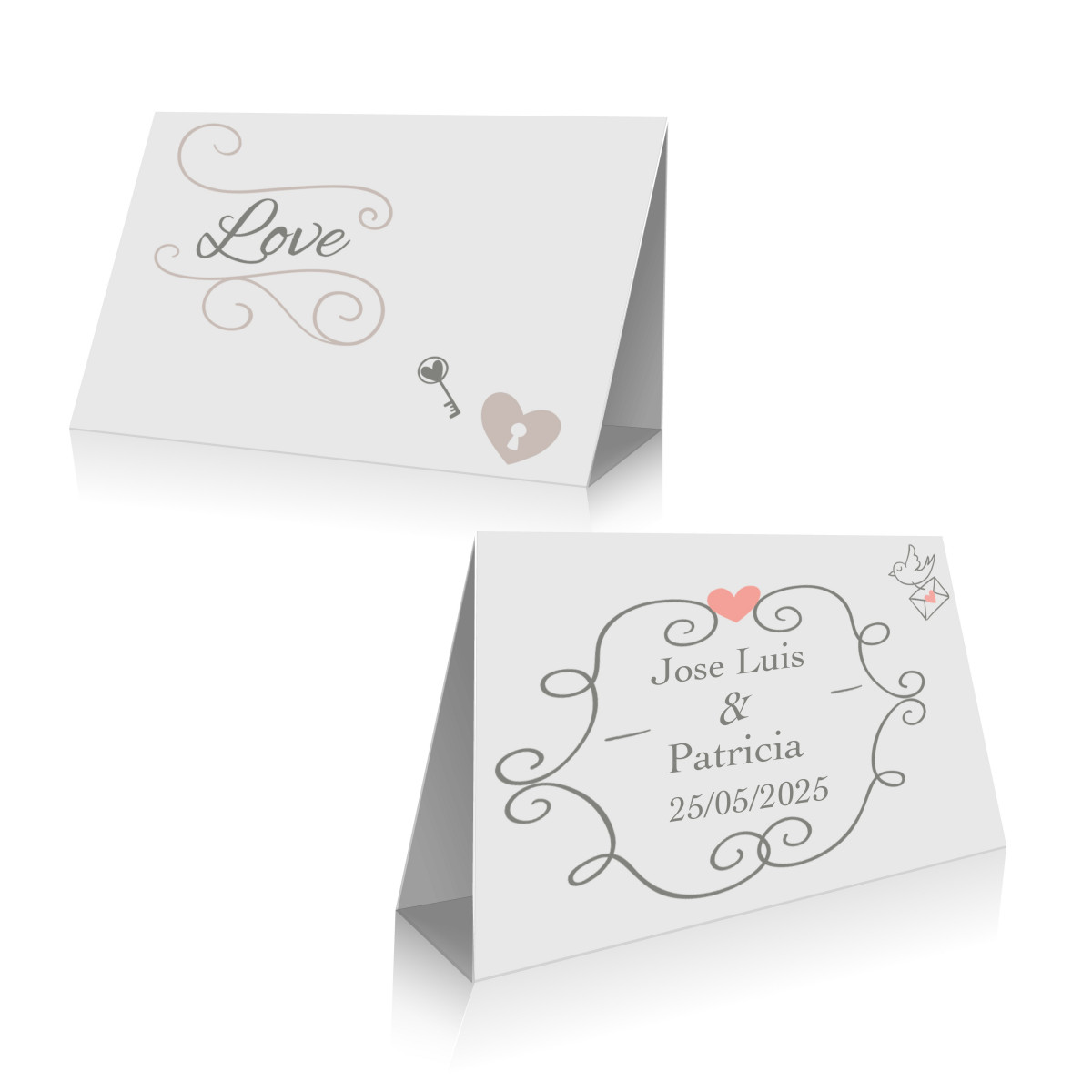 Cartón de boda para cierre de bolsa personalizado con nombre y fecha