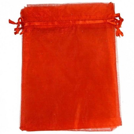 Espejo personalizado para boda con nombre y fecha presentado en bolsa de organza roja