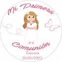 Adhesivo Niña de Comunión Redondo Personalizado con Nombre y Fecha