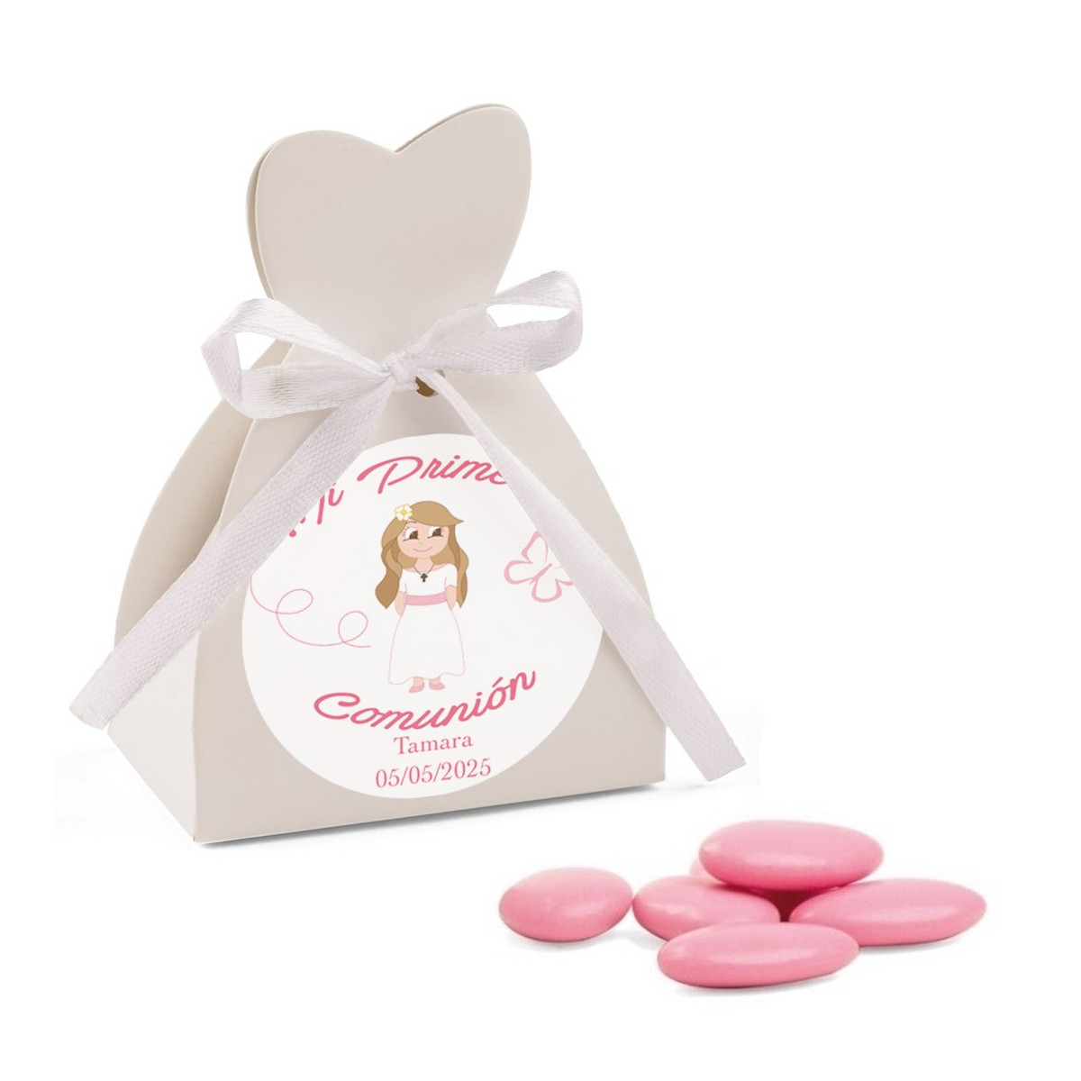 Cajita con peladillas para comunión personalizada