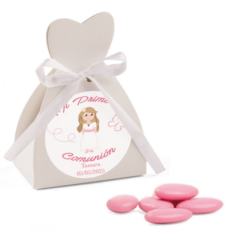 Cajita con peladillas para comunión personalizada