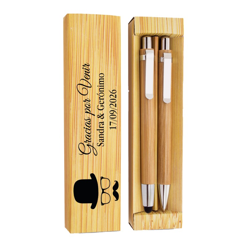 Set Bolígrafo y Portaminas Bambú Personalizados con Nombre y Fecha Set Bolígrafo y Portaminas Bambú Personalizados con Nombre y Fecha