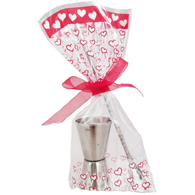 Dosificador Cocktail y Cuchara Pajita Presentada en Bolsa Corazones Dosificador Cocktail y Cuchara Pajita Presentada en Bolsa Corazones