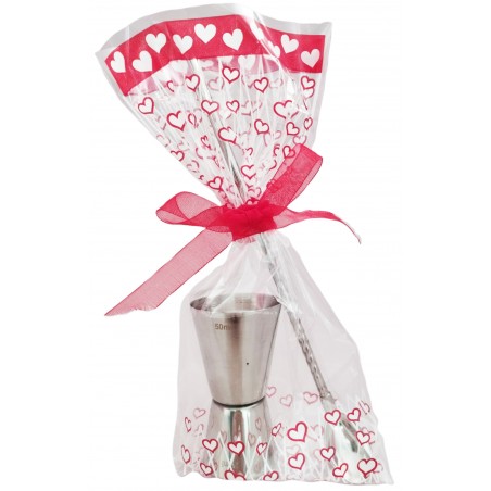 Dosificador Cocktail y Cuchara Pajita Presentada en Bolsa Corazones