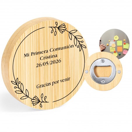 Abridor personalizado con nombre de los novios y frase de agradecimiento para detalles de boda, bautizo y comunion