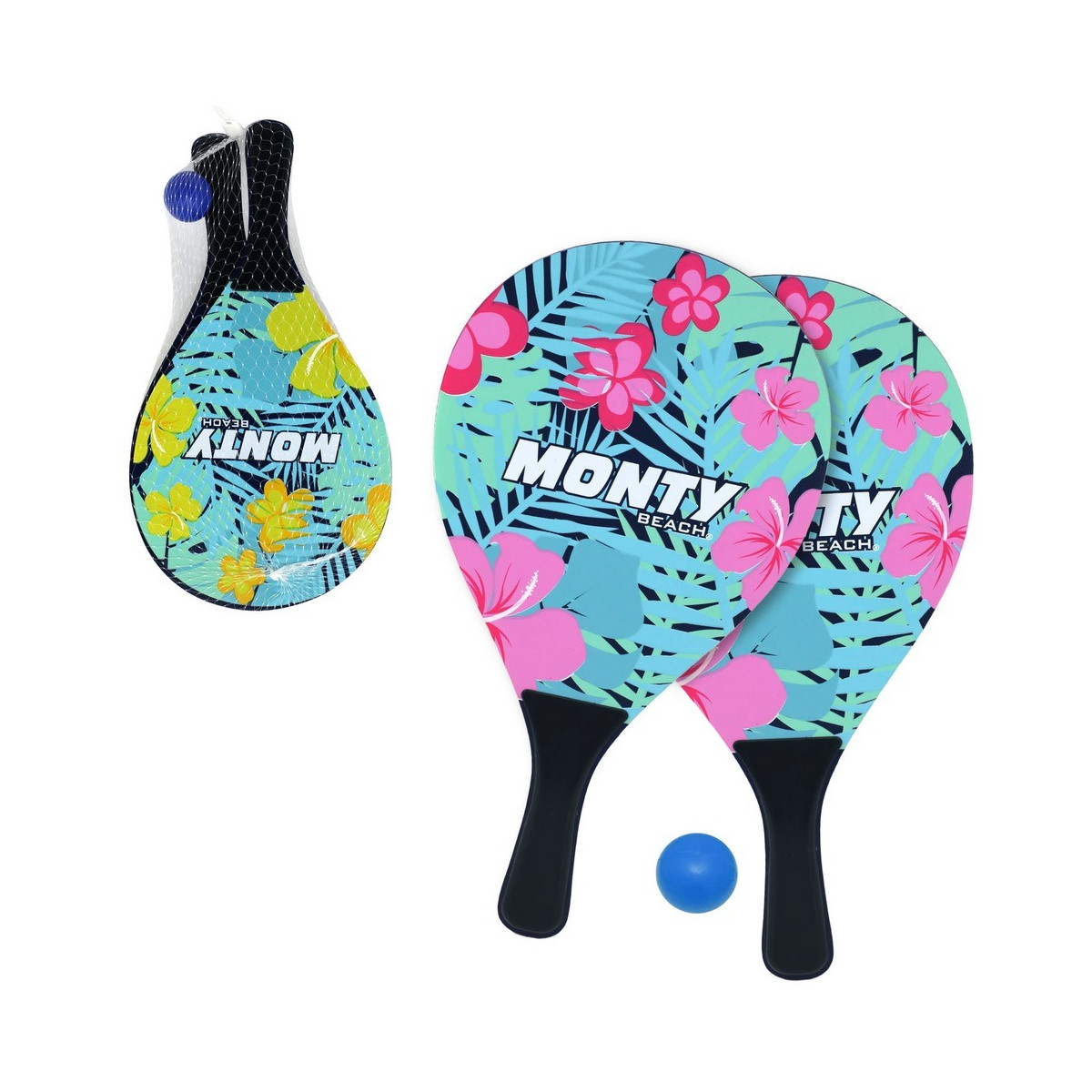 Palas de playa de madera con pelota