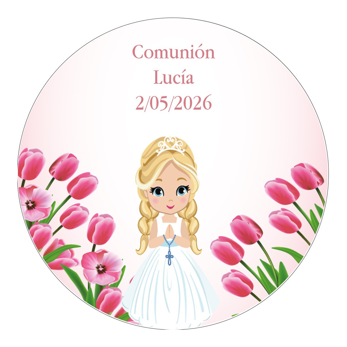 Pegatina de comunión redonda de 3 cm personalizada niña comunión