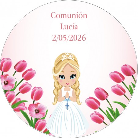 Adhesivo Redondo 3 cm Personalizado Niña Comunión