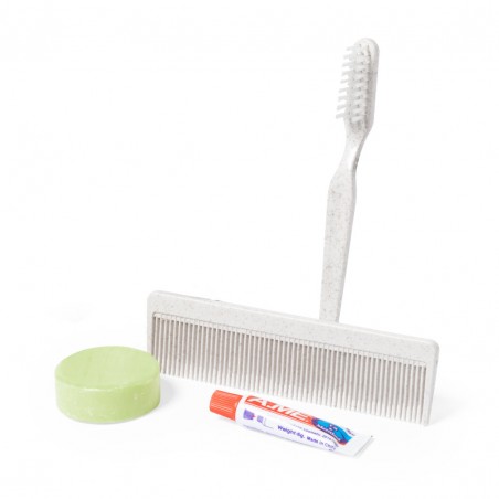 Set higiene con cepillo y pasta de dientes jabón y peine presentado en caja kraft