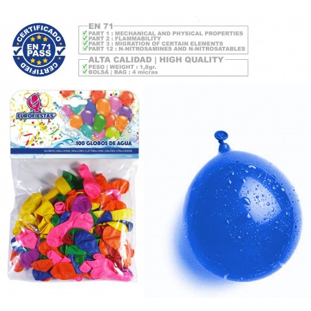 Pack globo colores surtidos de agua 100 unidades