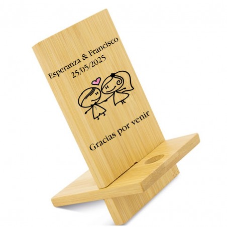 Soporte para Móvil Personalizado con Nombres y Dedicatoria para Bodas