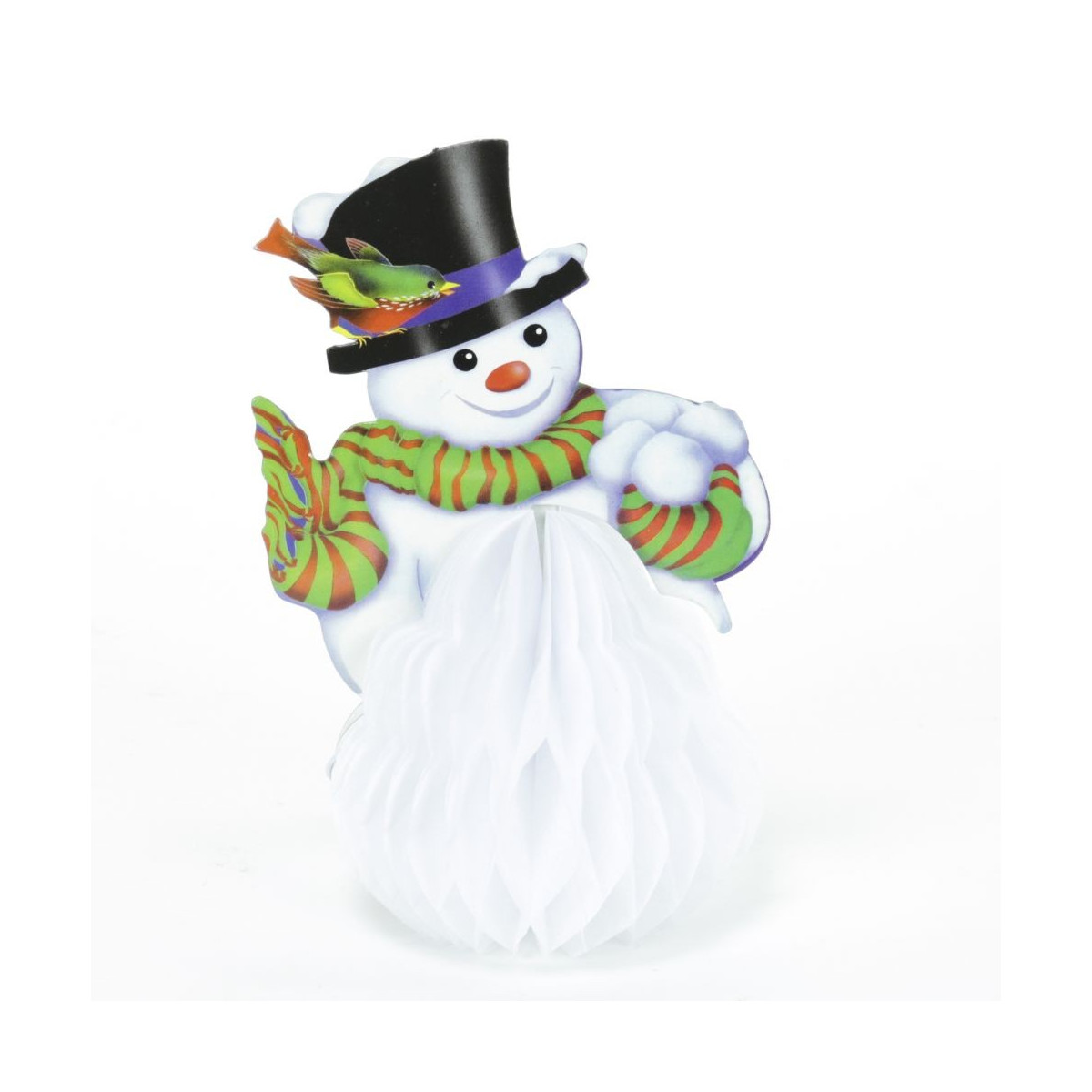 Centro de mesa de papel para la navidad en forma de muñeco de nieve