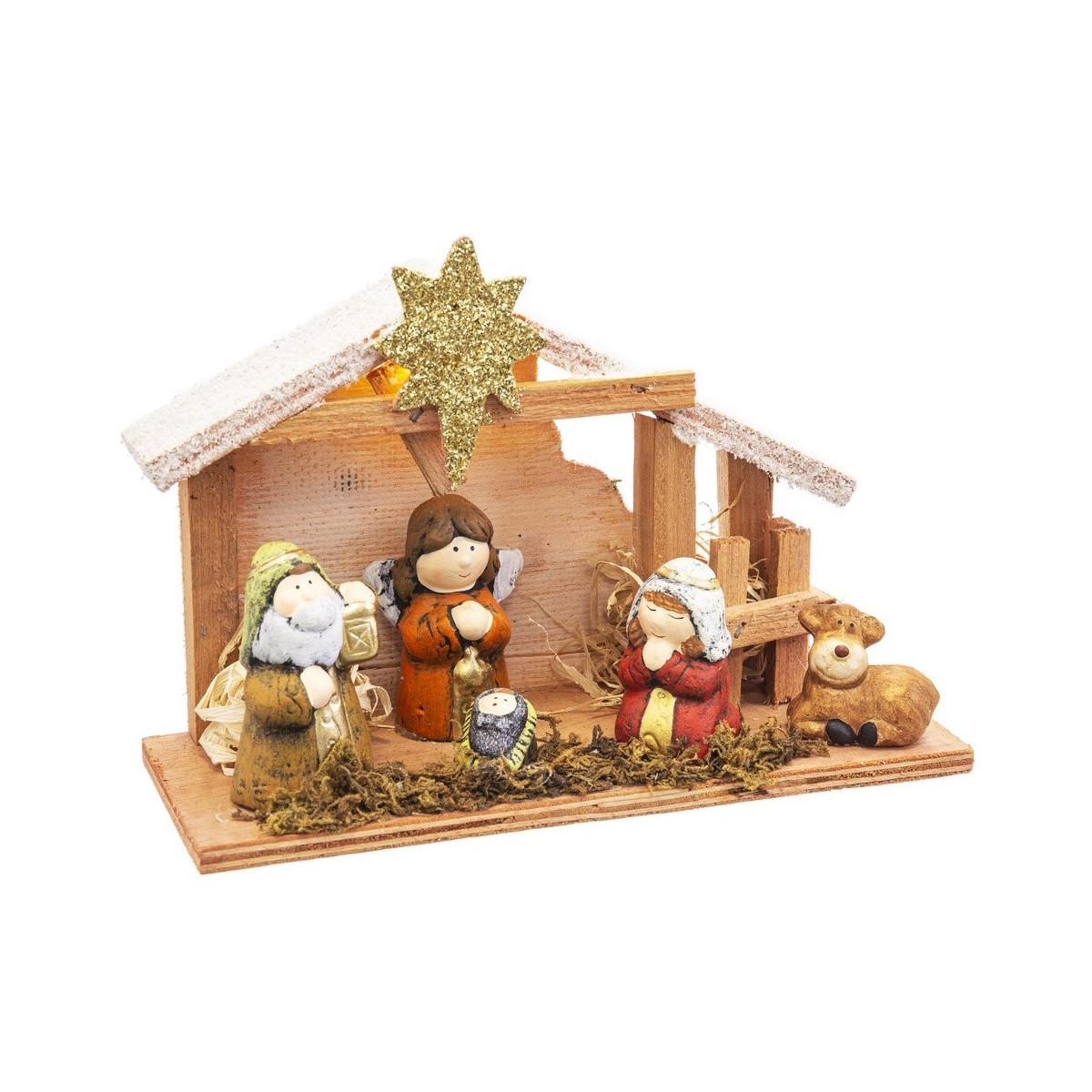 Portal de belen con 5 figuras y luz led